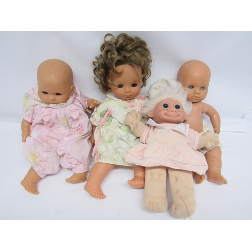 7154 - Three Zapf soft plastic dolls and a Russ Troll doll (4)