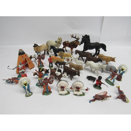 7160 - A collection of plastic figures including Britains, Schleich and other animals, Britain's Native Ame... 