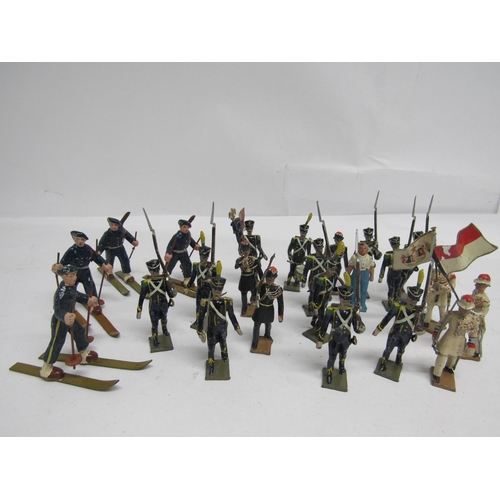 7198 - A collection of CBG Mignot, Quiralu and other lead figures including skiers, military bandsmen, rifl... 