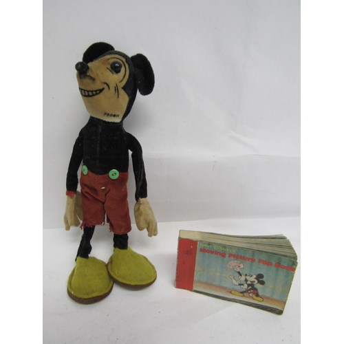 7115 - A 1930's Deans Rag book Mickey Mouse felt character doll with black velvet body, black boot button e... 