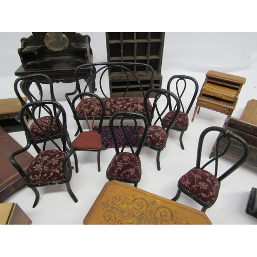 7134 - A collection of early 20th Century and later dolls house furniture including bentwood suite of sofa ... 