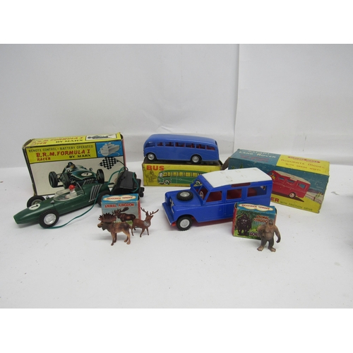 7166 - Three boxed plastic model vehicles to include Marx battery powered BRM Formula 1 Racer, Clifford Ser... 