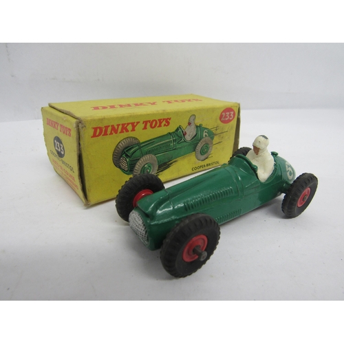 7265 - A boxed Dinky Toys 233 diecast Cooper-Bristol racing car in green with white driver and red plastic ... 