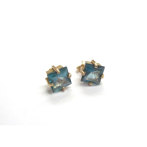 9358 - A pair of gold square form topaz stud earrings, stamped 14k, 3.4g