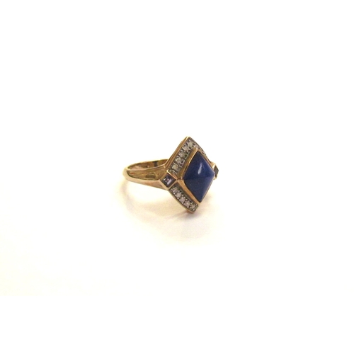 9120 - A 9ct gold Lapis Lazuli, diamond and tanzanite ring. Size J, 2.6g   (E)£70-100