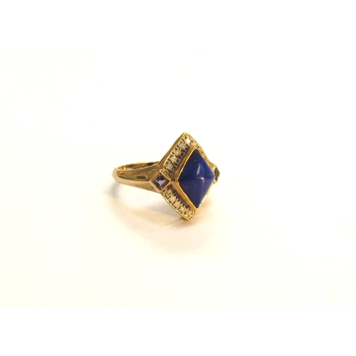 9120 - A 9ct gold Lapis Lazuli, diamond and tanzanite ring. Size J, 2.6g   (E)£70-100