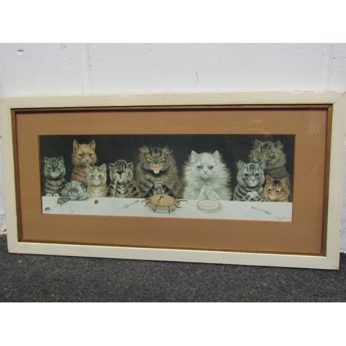 1039 - A 1930's Louis Wain print entitled 'For What We Are About To Receive', framed and glazed, 18cm x 49c... 