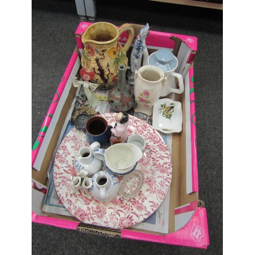 1125 - A box of ceramics including H.J.Wood jug, oil and vinegar pots and Royal Chelsea bone china dish