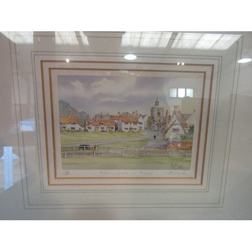 1185 - Three tapestry pictures and two prints depicting Essex scenes, Maldon Finchingfield etc. (5)