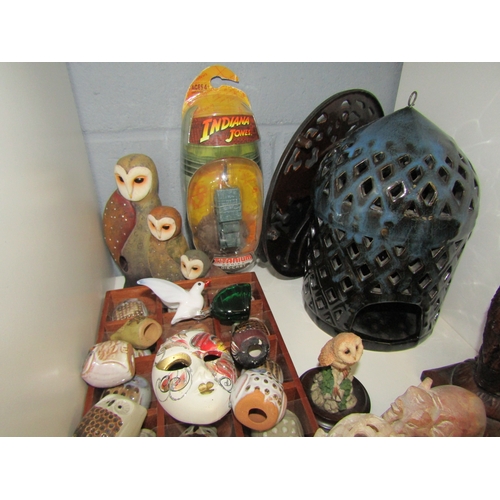 1258 - A collection of miniature pottery owls together with other decorative objects