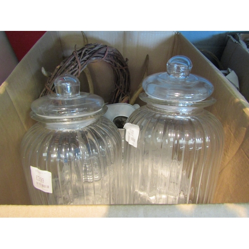 1350 - Two boxes of mixed, candlesticks, lanterns etc