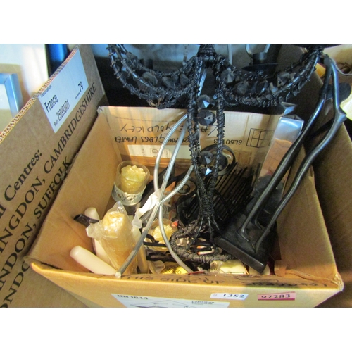 1352 - Two boxes of candles, candelabra etc