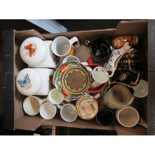 1414 - Three boxes of mixed items, collectors plates, Simpson & Wallce & Gromit cups etc.