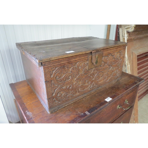 2071 - A Jacobean heavily carved oak trunk