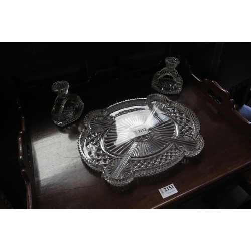 2152 - A clear pressed glass three piece vanity set   (E) £10-15