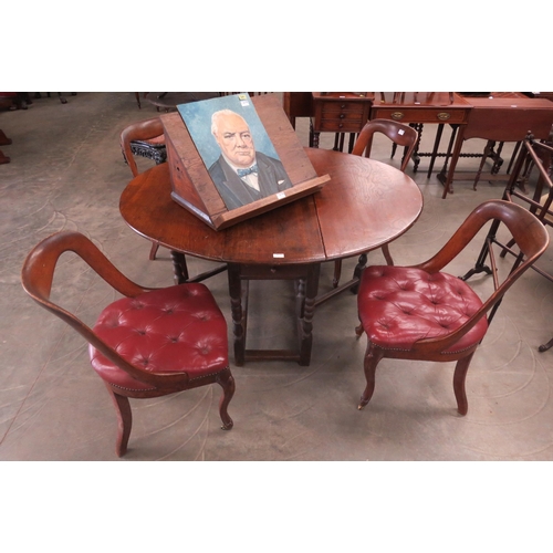 2176 - Four curved back Victorian dinning chairs with red leather upholstery   (E) £40-60