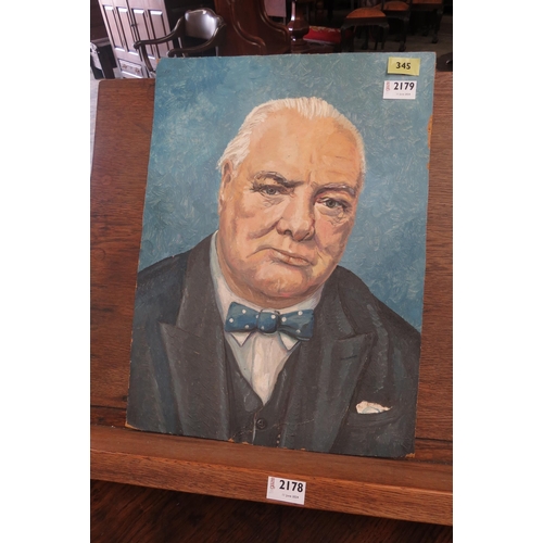 2179 - An oil on board of Winston Churchill, unsigned