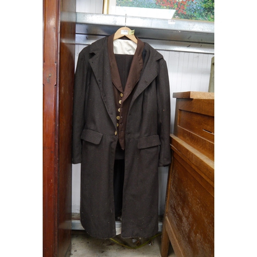 2192 - An early American 19th century style suit jacket, waistcoat, trouser and braces   (R) £50