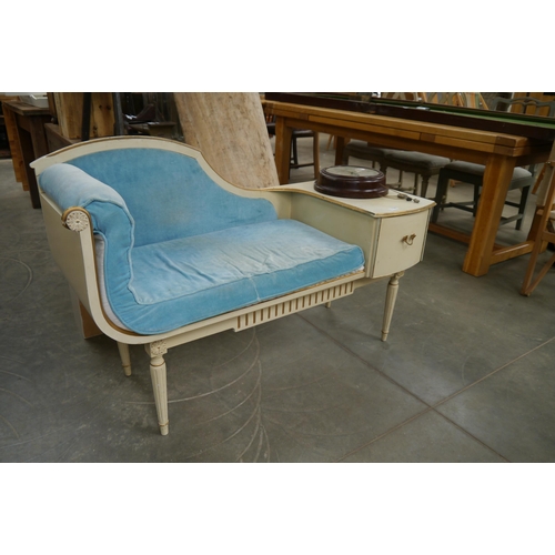 2198 - A French cream telephone seat with blue velvet