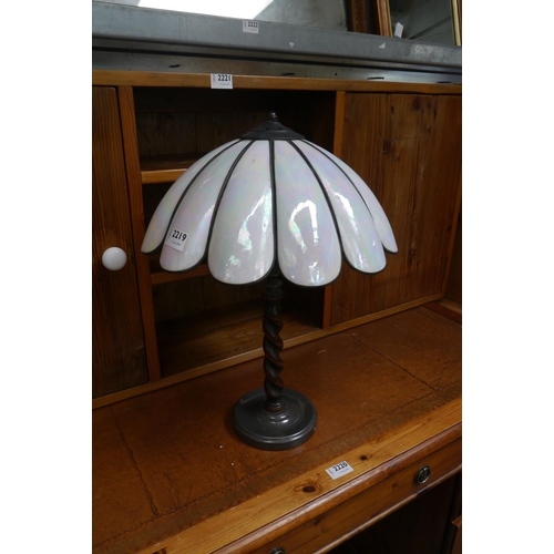 2219 - A pewter and barley twist lamp with a mother of pearl shade   (R) £30