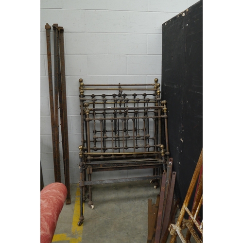 2250 - Two sets of Victorian cast iron and brass single beds and irons