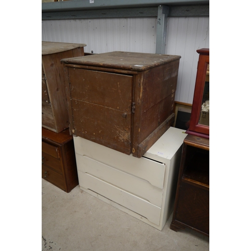 2295 - A painted pine three door chest and commode   (D)