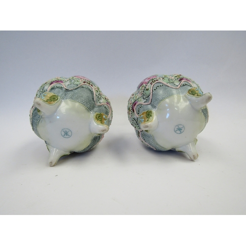 1268 - A pair of 20th Century Nippon Moriage bulbous form vases with raised decoration and floral panels, t... 