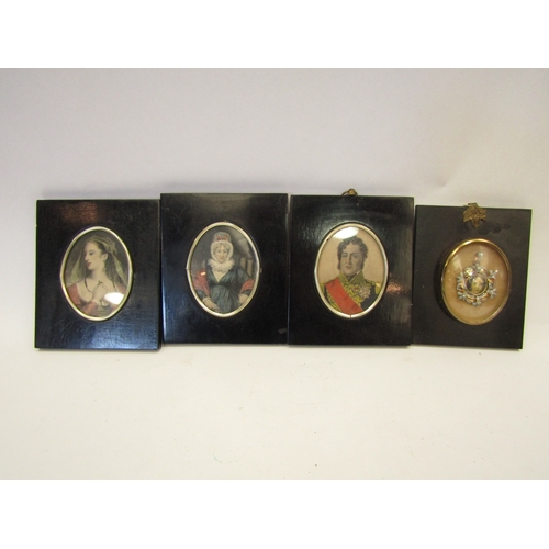 1272 - Four ebonised miniature portrait prints including King of France