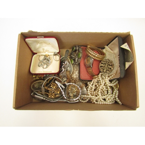 1285 - A box of costume jewellery including wristwatches