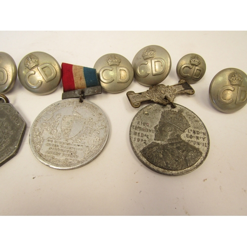 1301 - A selection of uniform badges and service medals including 'London County Council'     (Group)