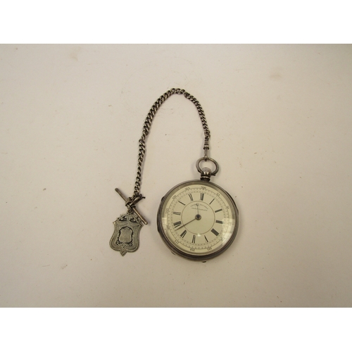 1306 - A silver pocket watch with Roman numeral dial, outer tracks, Centre Seconds Chronograph to middle, e... 