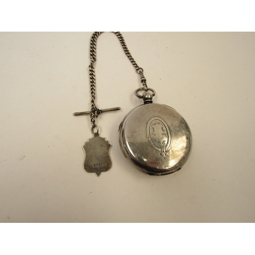 1306 - A silver pocket watch with Roman numeral dial, outer tracks, Centre Seconds Chronograph to middle, e... 