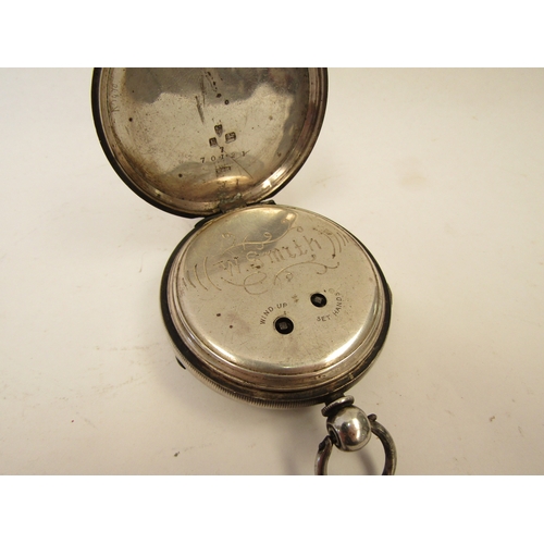 1306 - A silver pocket watch with Roman numeral dial, outer tracks, Centre Seconds Chronograph to middle, e... 