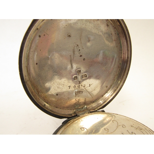 1306 - A silver pocket watch with Roman numeral dial, outer tracks, Centre Seconds Chronograph to middle, e... 