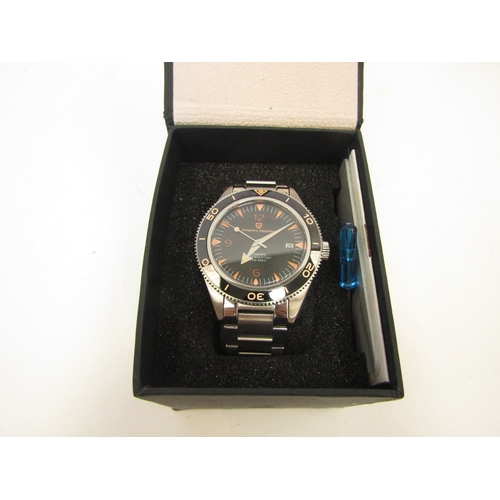 1330 - A gent's stainless steel Pagani Design automatic wristwatch, black dial, in original box