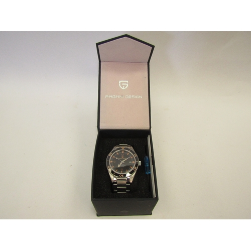 1330 - A gent's stainless steel Pagani Design automatic wristwatch, black dial, in original box