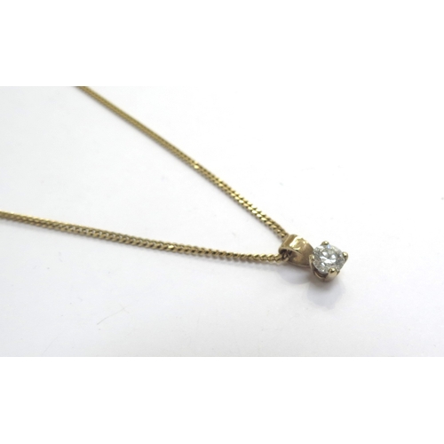 9333 - A diamond solitaire pendant, 0.25ct approx, hung on a 9ct gold chain, 41cm long, 2.6g