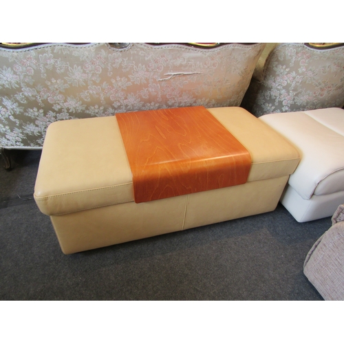 1113 - A Stressless mustard leather double ottoman with table     (R) £120