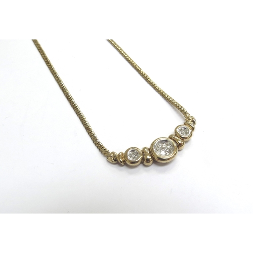 9060 - A 9ct gold necklet with central section set with diamonds in circular settings, 42cm long, 5.9g