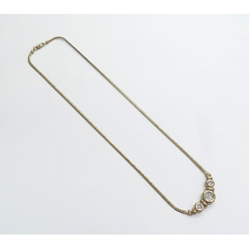 9060 - A 9ct gold necklet with central section set with diamonds in circular settings, 42cm long, 5.9g