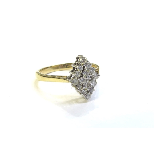 9170 - An 18ct gold diamond marquise cluster. Size R, 3.2g   (C)