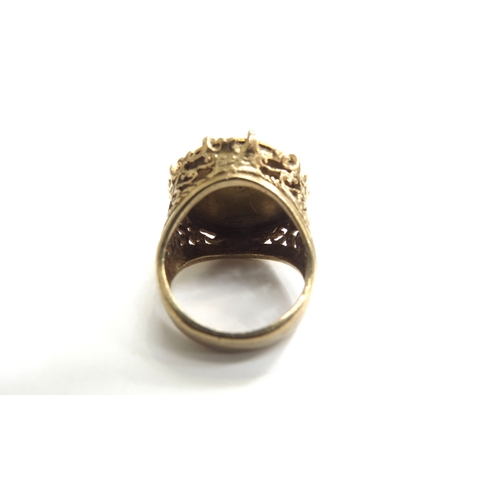 9171 - A 9ct gold ring mounted with an 1853 Victorian young head gold half sovereign. Size M, 9.8g