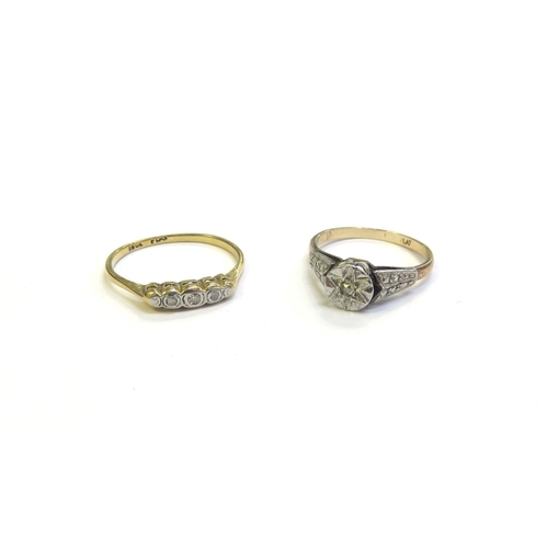 9272 - Two illusion set diamond rings, both marked 18ct/plat, sizes M and N/O, 4.1g (2)