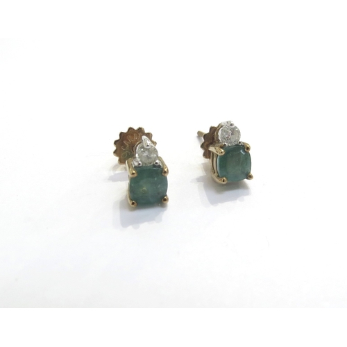 9306 - A pair of gold emerald and diamond earrings, 1.4g