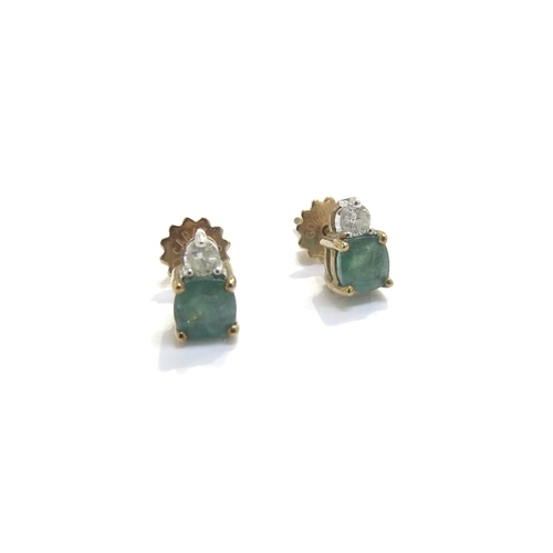 9306 - A pair of gold emerald and diamond earrings, 1.4g