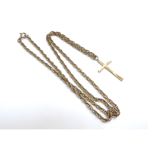 9463 - A gold necklace stamped 375, 60cm long with a 9ct gold cross pendant, 11.7g