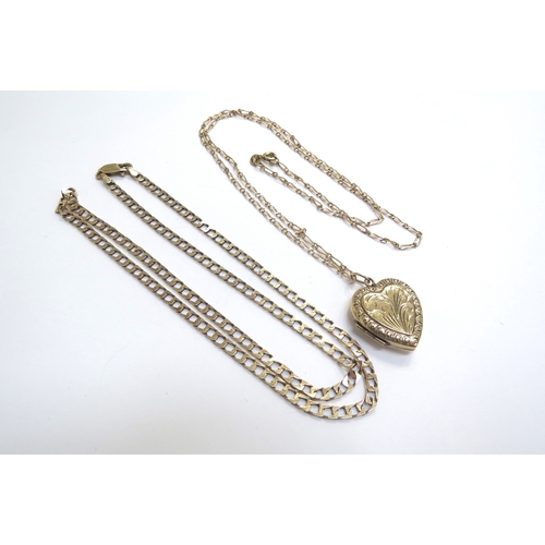 9237 - A 9ct gold heart shaped locket on 9ct gold chain, 52cm long and a 9ct gold figaro necklace, 46cm lon... 