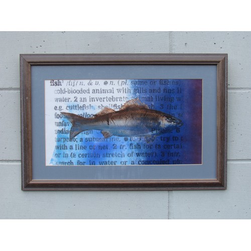 7528 - GARY MARTIN (b.1950) A framed and glazed handmade collagraph, 'Fish'. Unsigned work bought directly ... 