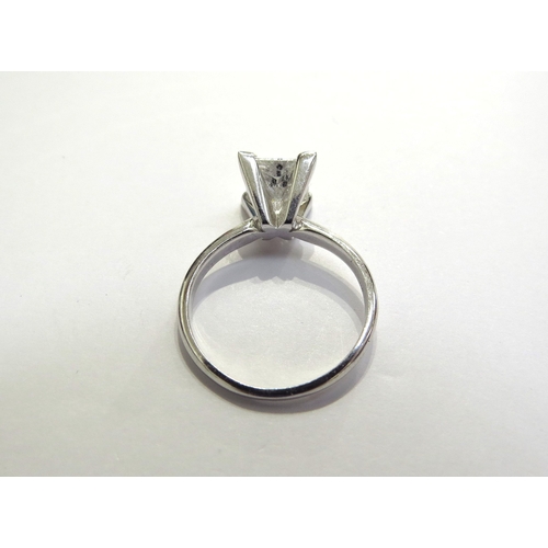 9282 - A square cut diamond solitaire 7mm x 7mm, carbon spots and fissures can be seen with naked eye, shan... 