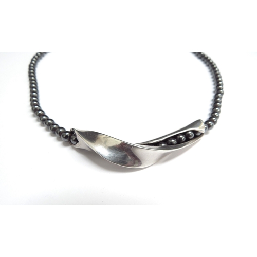 9439 - A Georg Jensen silver and hematite bead necklace by Hans Hanson, boxed, 40cm long       (R) £120